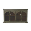 Straight-on front view of the Archdale accent cabinet in a weathered grey finish featuring four arched glass-front doors