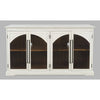 Straight-on front view of the Archdale cabinet in a clean white finish with contrasting dark metal hardware