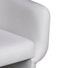 Close-up of the smooth curved backrest and the connection to the wooden base of the Ariana chair