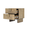 Three-quarter view with the top drawer open showcasing the smooth metal ball-bearing glides and high-quality internal wood construction