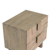High-angle perspective view showcasing the spacious top surface and the authentic natural wood grain variations