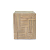 Side profile view highlighting the solid vertical panels and the unique textured wood block pattern on the exterior sides