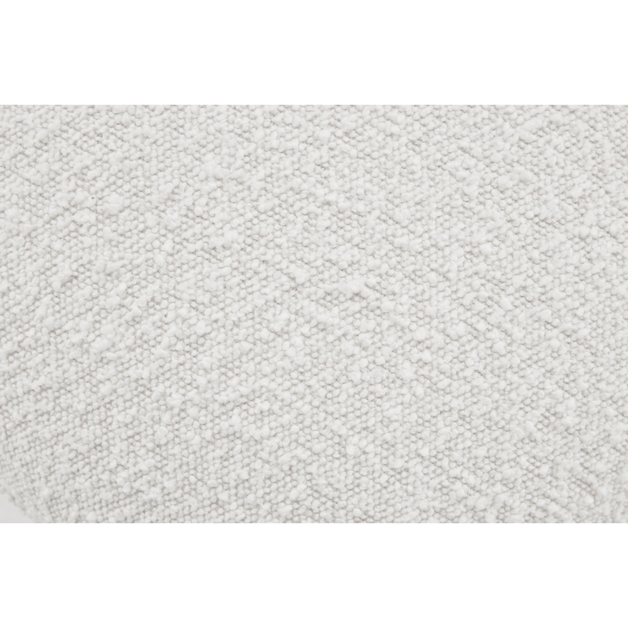 Front view of the Audo round stool featuring soft white bouclé fabric and a minimalist tapered silhouette