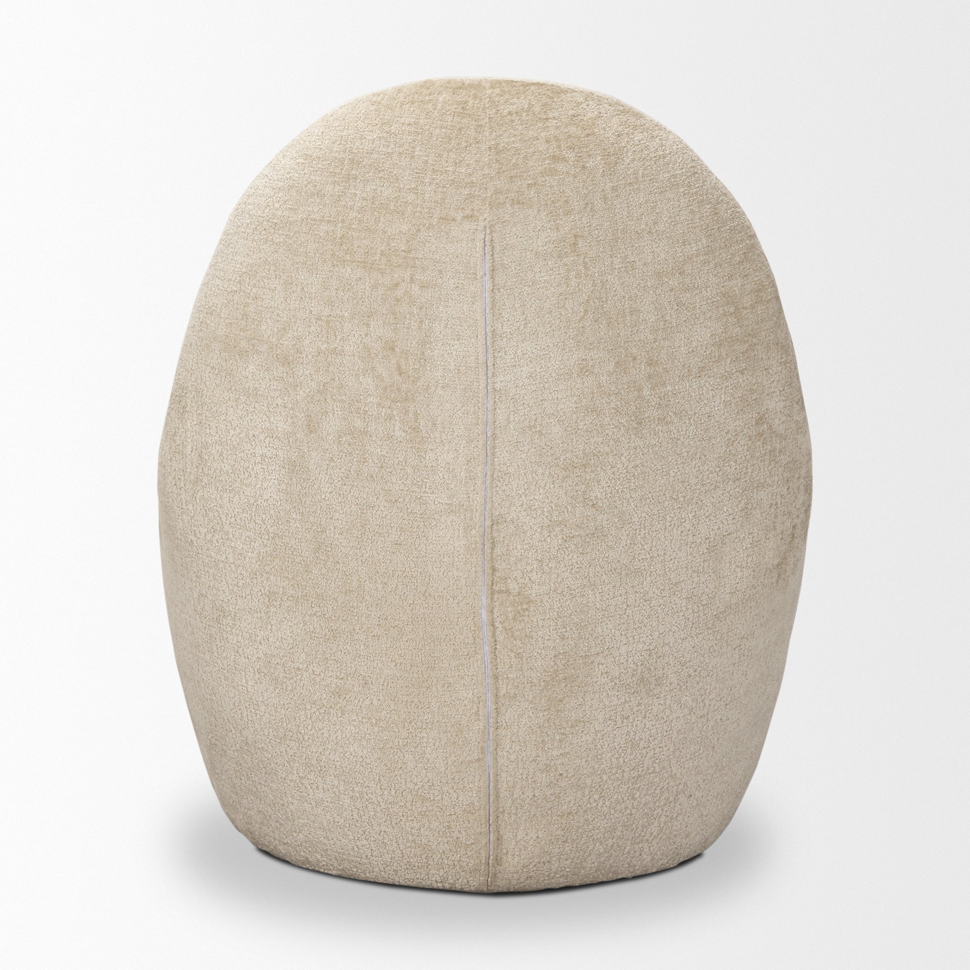 Front view of the Beverly high-back accent chair in oatmeal bouclé fabric with a sculptural pebble silhouette.