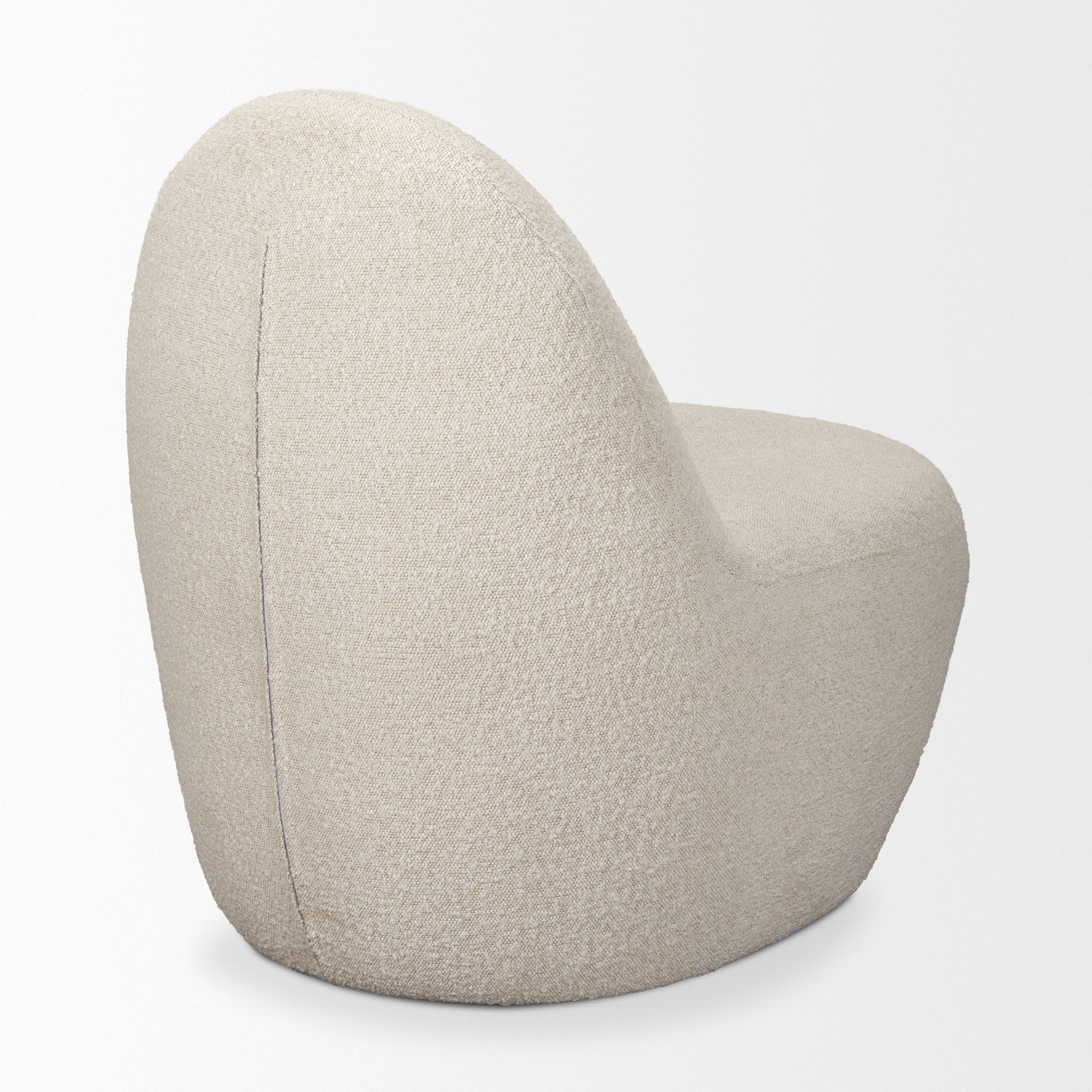 Front view of the Beverly high-back accent chair in oatmeal bouclé fabric with a sculptural pebble silhouette.