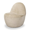 High-angle three-quarter view of the Beverly armchair highlighting its seamless, rounded organic shape.