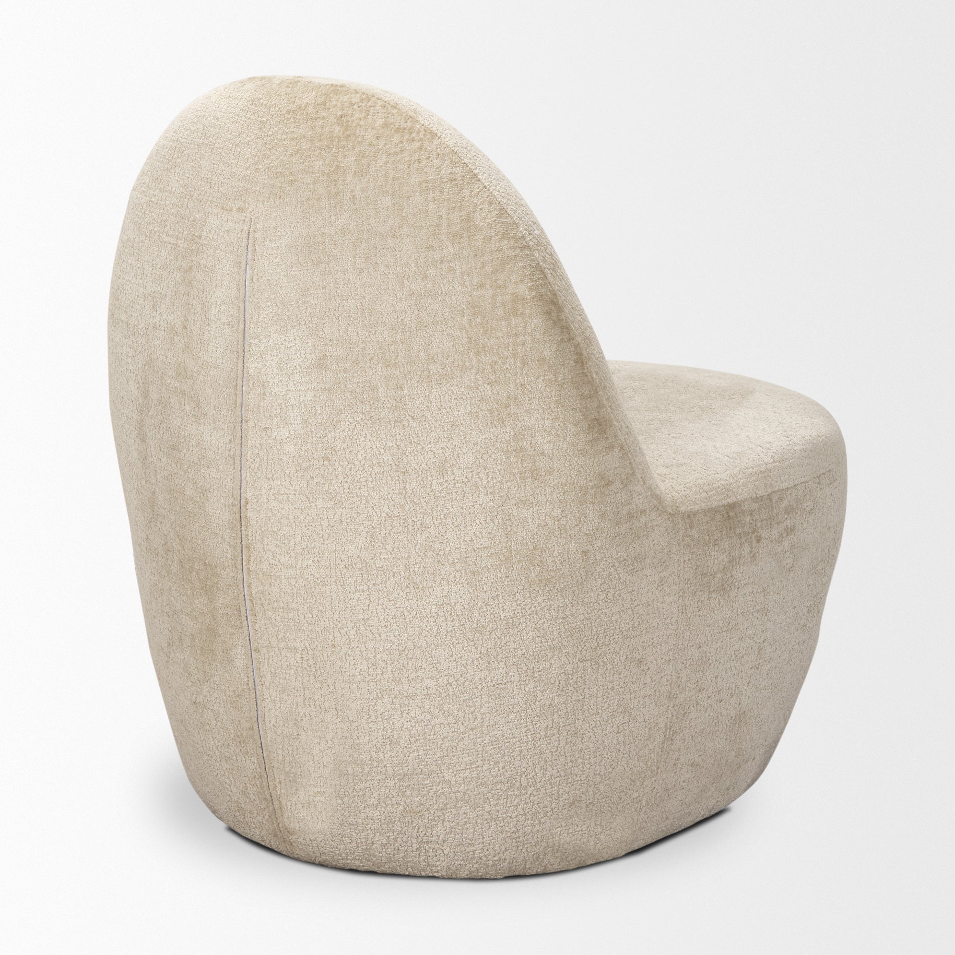Front view of the Beverly high-back accent chair in oatmeal bouclé fabric with a sculptural pebble silhouette.