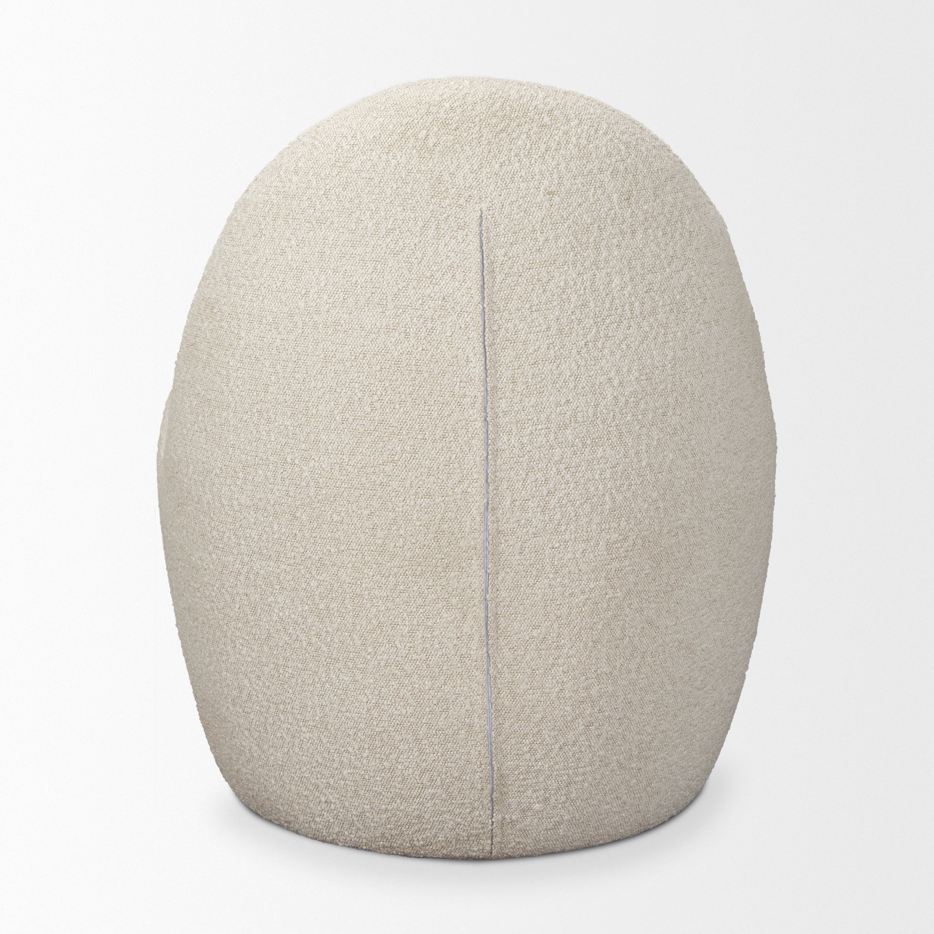 Front view of the Beverly high-back accent chair in oatmeal bouclé fabric with a sculptural pebble silhouette.