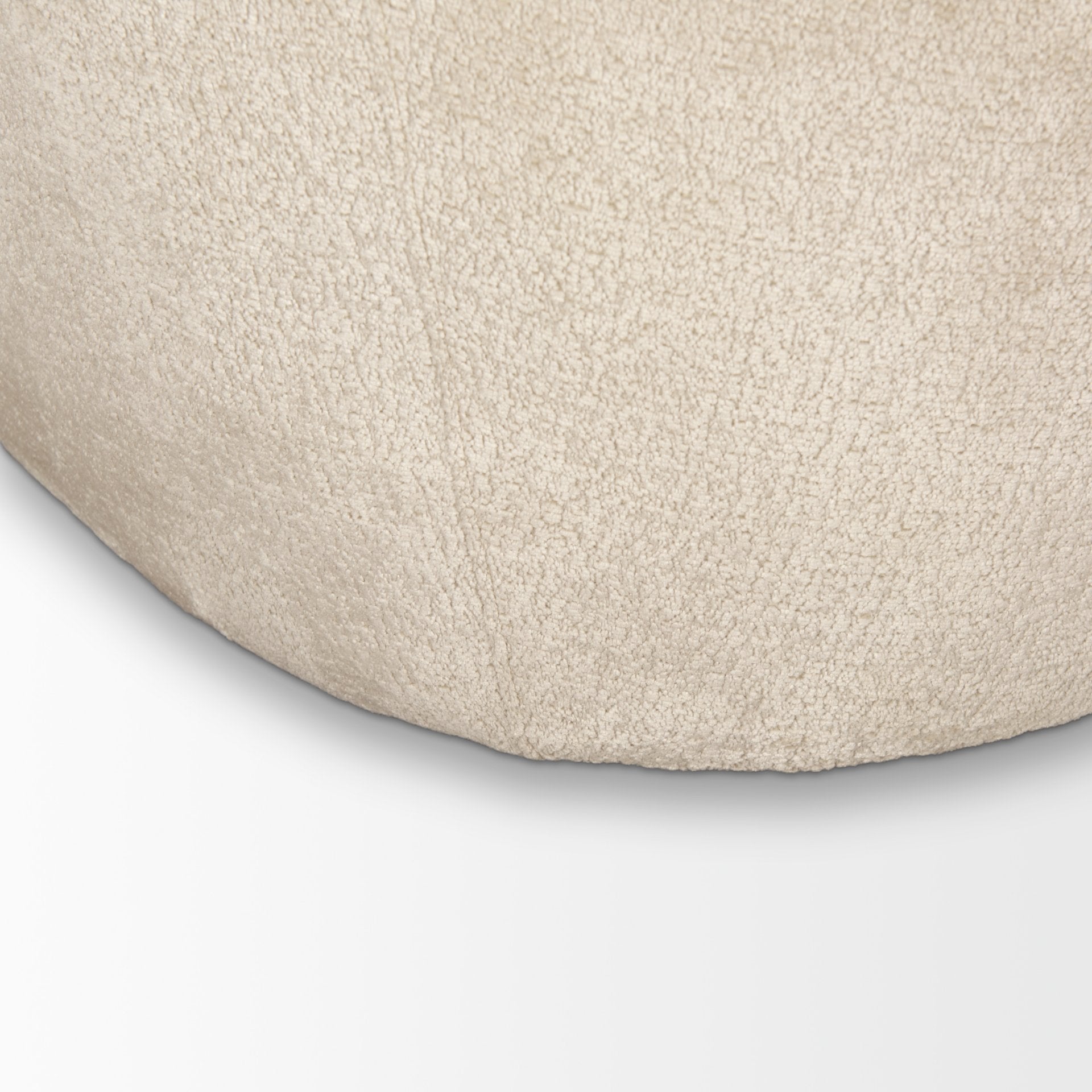 Front view of the Beverly high-back accent chair in oatmeal bouclé fabric with a sculptural pebble silhouette.