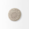 Direct top-down perspective showcasing the circular hand-knitted pattern and soft gray wool texture