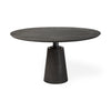 Close-up perspective highlighting the clean tapered edge and dark wood texture of the black circular tabletop