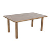 High-angle perspective view highlighting the warm wood tones and expansive surface area of the rectangular tabletop