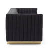 Side view of the black Bretz Loveseat emphasizing the modern architectural silhouette