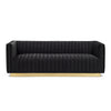 Bretz mid century retro modern sofa in black velvet with gold stainless steel base
