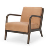 Front view of the Cashel Accent Chair in tan leather with a dark walnut-stained wood frame