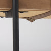 Technical close-up of the bench underside showing the secure mounting hardware and structural wood grain