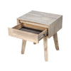 Perspective view with the drawer pulled out showcasing the sturdy construction and seamless handle-free drawer front