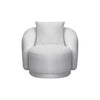 Front view of the Delano Accent Chair in white bouclé fabric featuring a deep circular seat and matching lumbar pillow