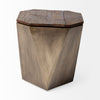 Antique brass geometric side table with dark wood top