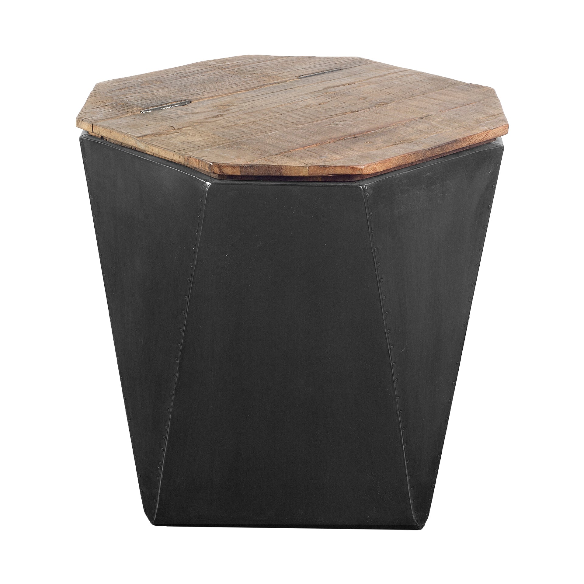 Esagono geometric end table in white wash reclaimed wood