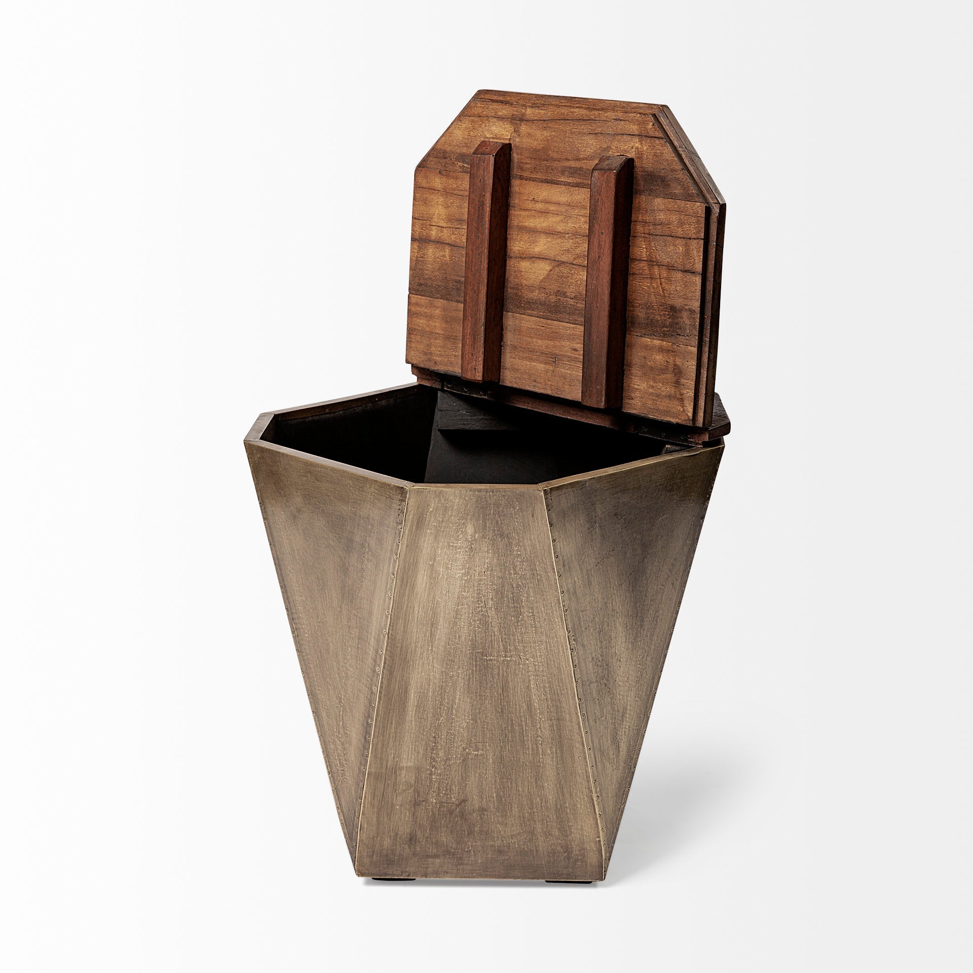 Esagono geometric end table in white wash reclaimed wood