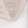 Detail of wood panels on faceted geometric table base