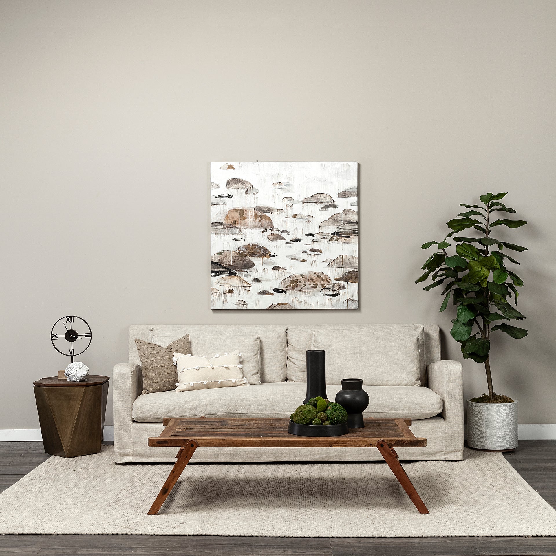 Esagono geometric end table in white wash reclaimed wood