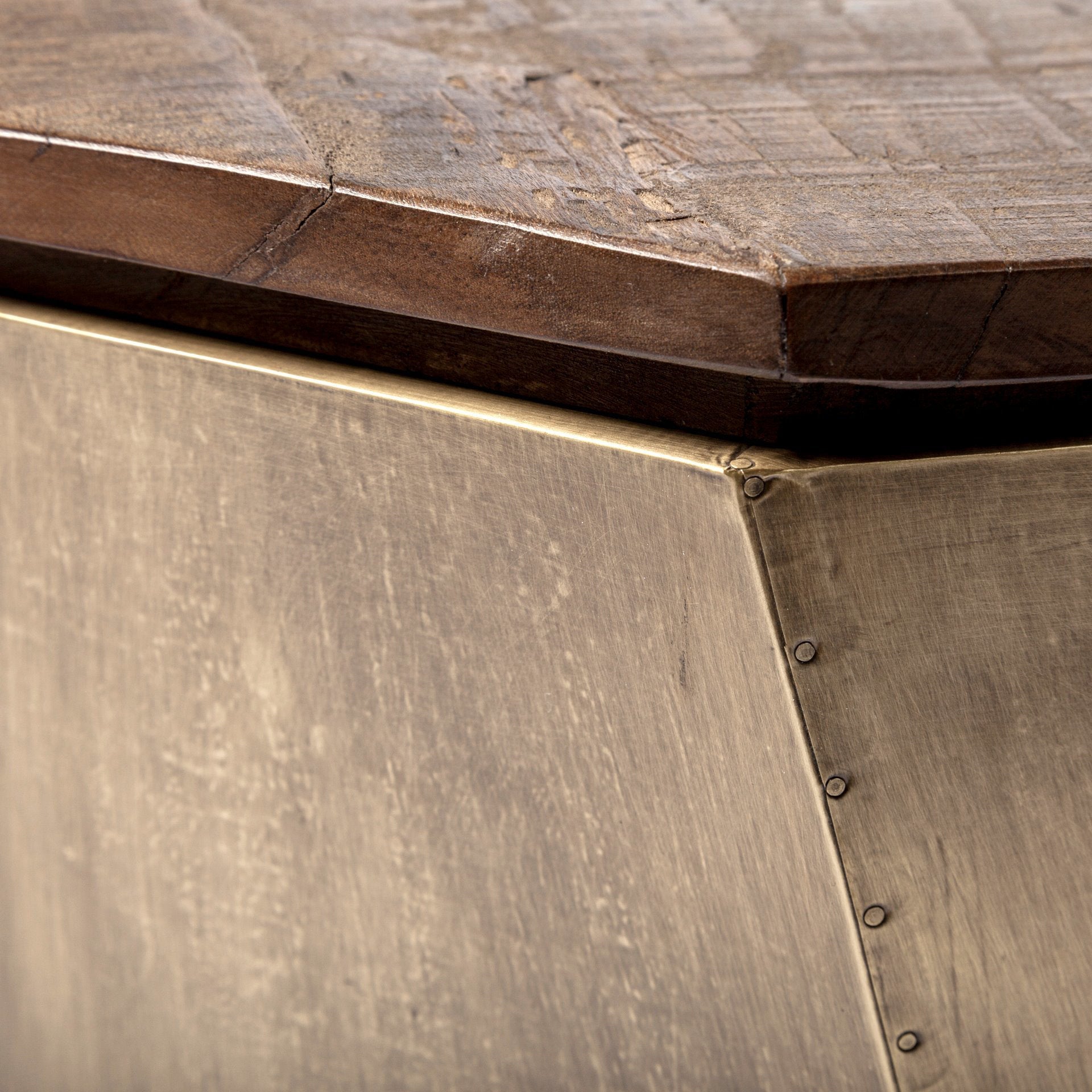 Esagono geometric end table in white wash reclaimed wood