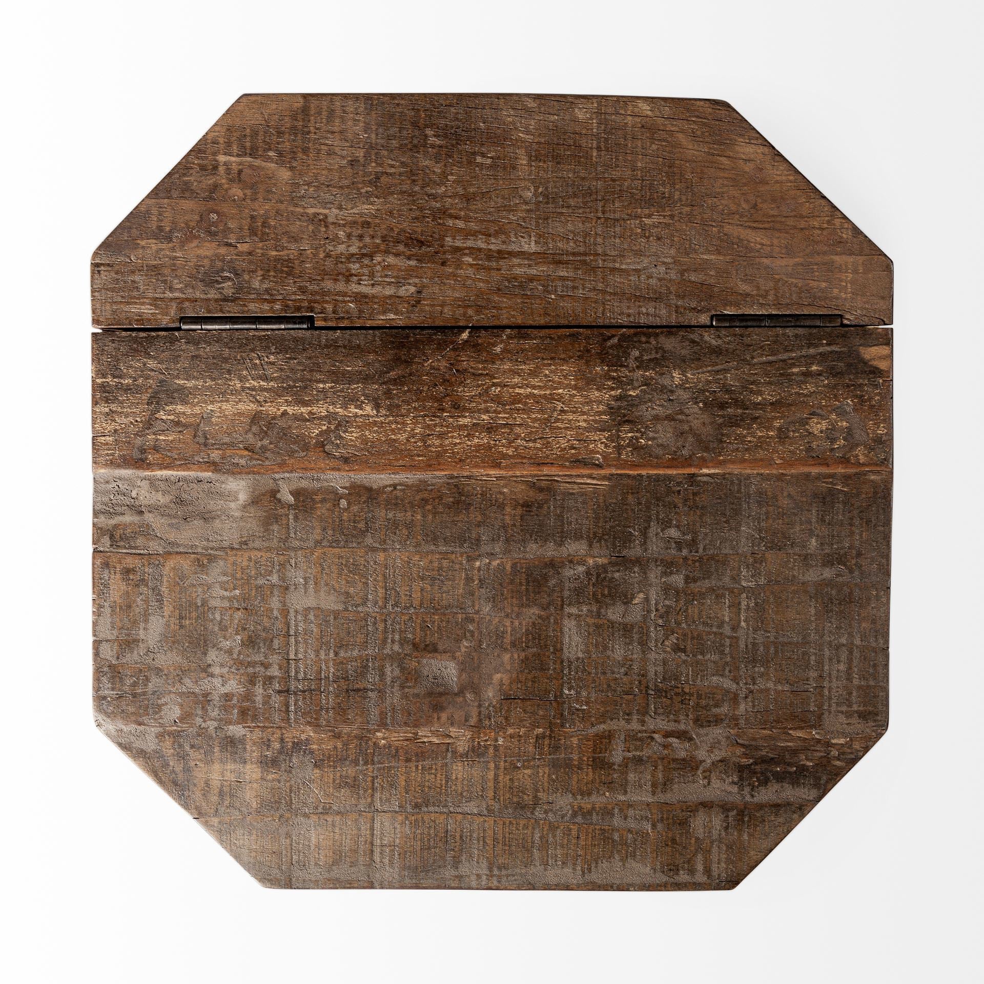 Esagono geometric end table in white wash reclaimed wood