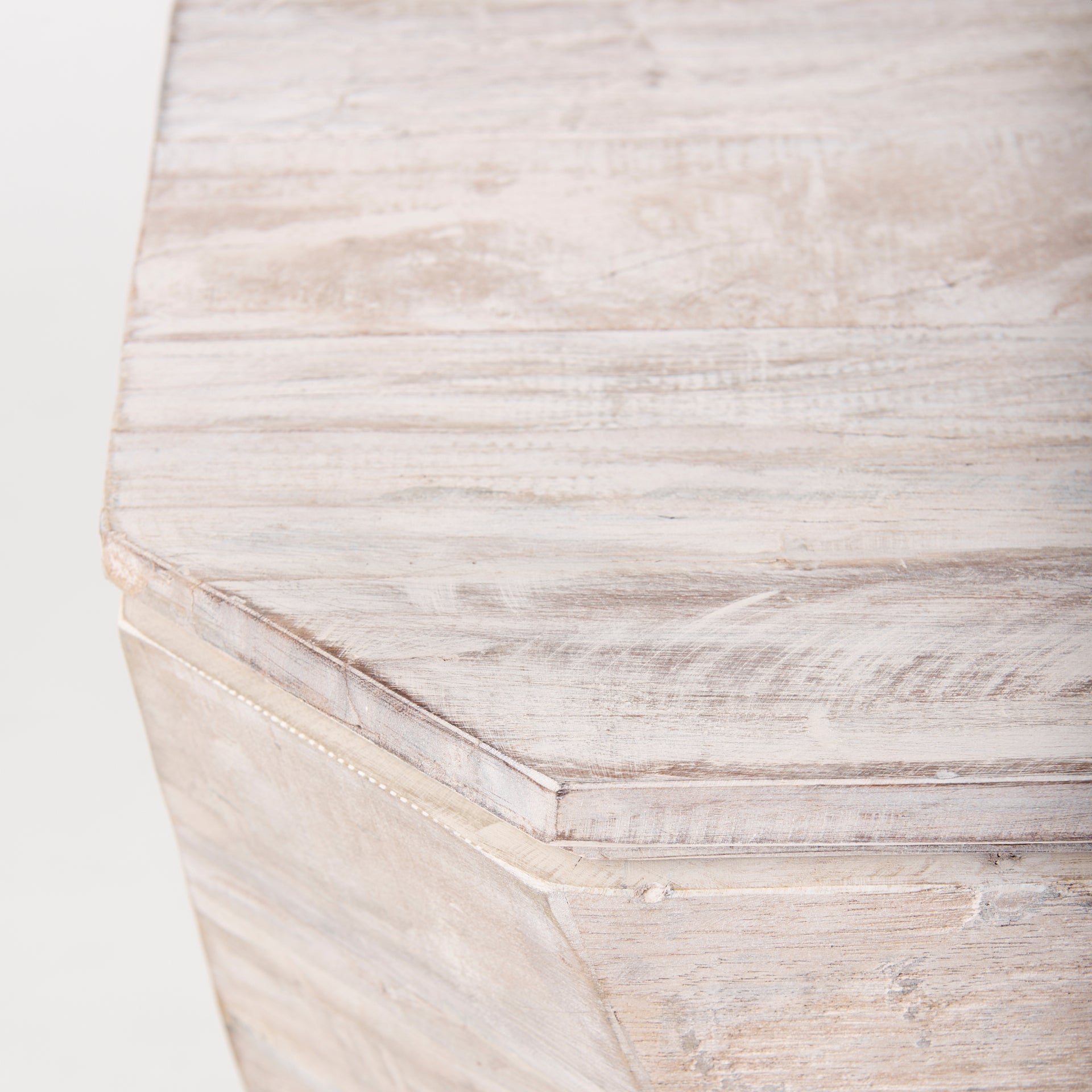Esagono geometric end table in white wash reclaimed wood