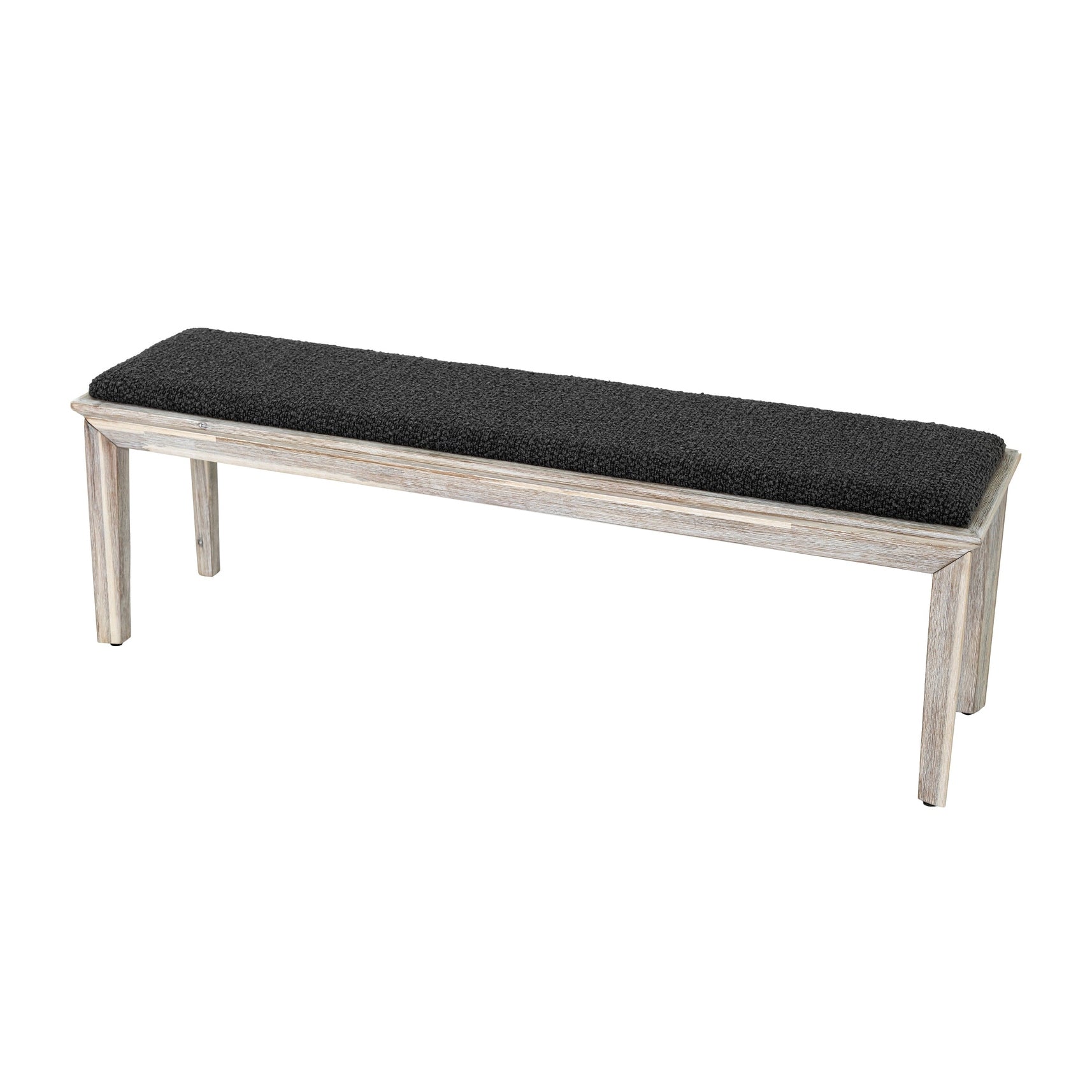 Front view of the Gemini bench featuring a light wood seat and a black metal frame with an X-brace support