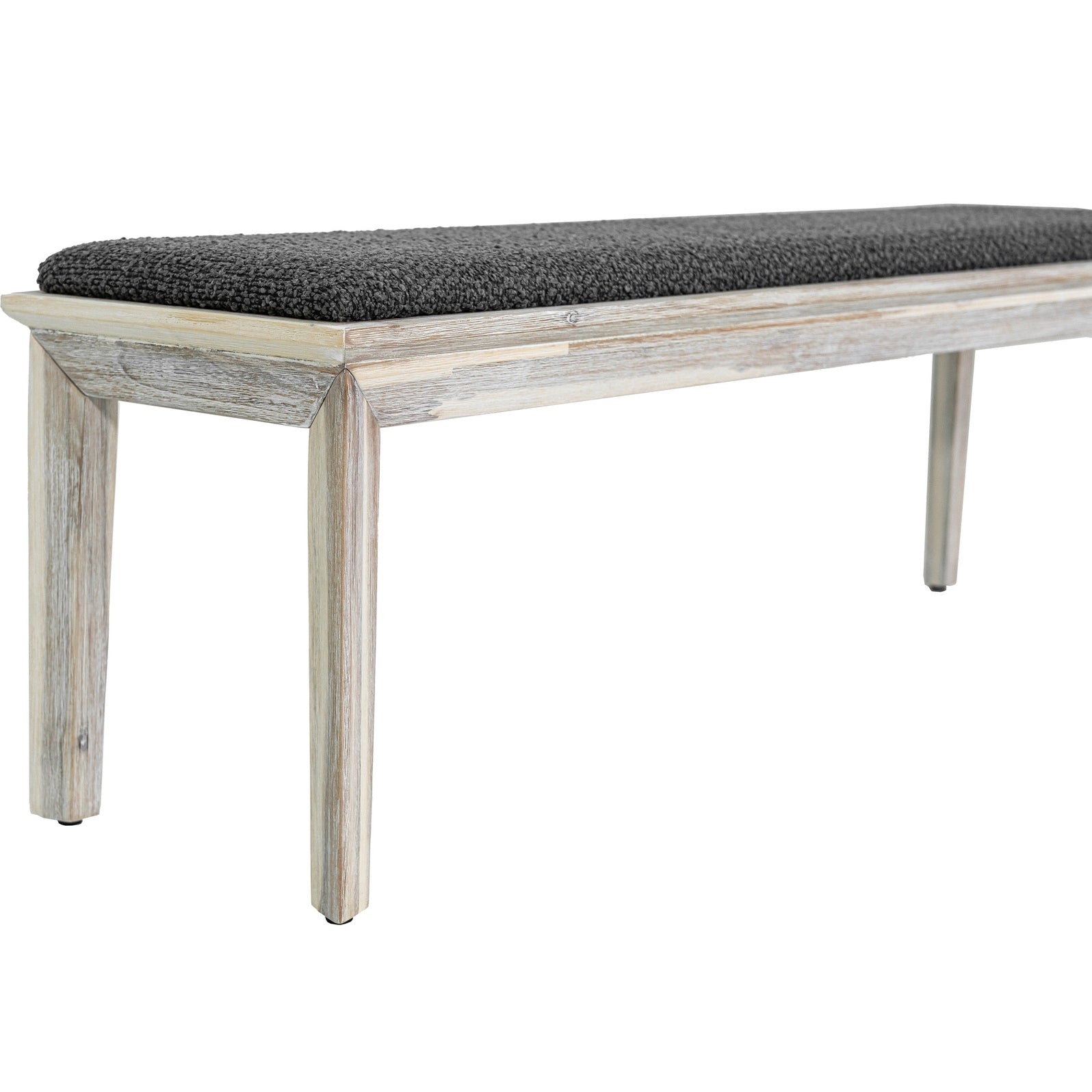 Front view of the Gemini bench featuring a light wood seat and a black metal frame with an X-brace support
