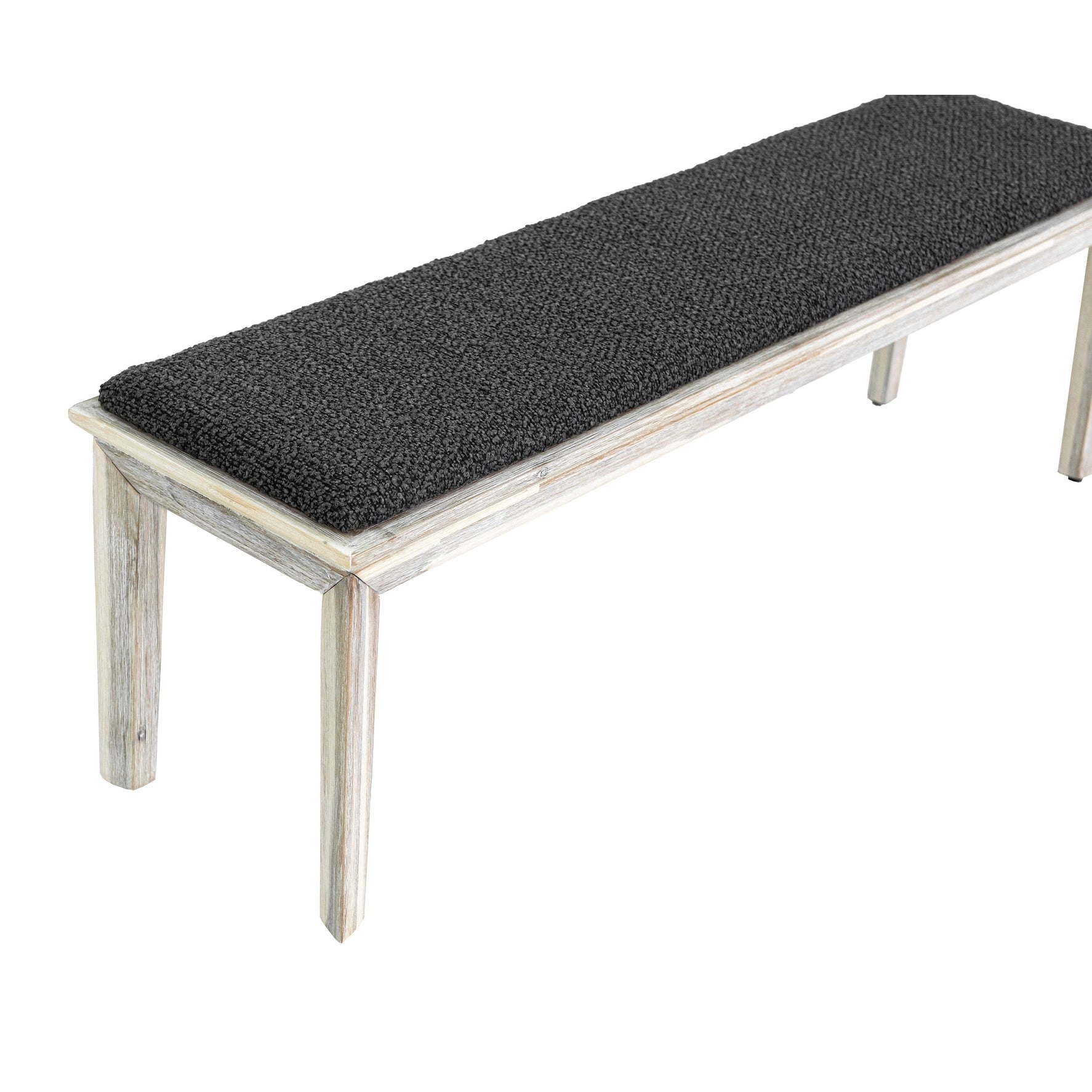 Front view of the Gemini bench featuring a light wood seat and a black metal frame with an X-brace support