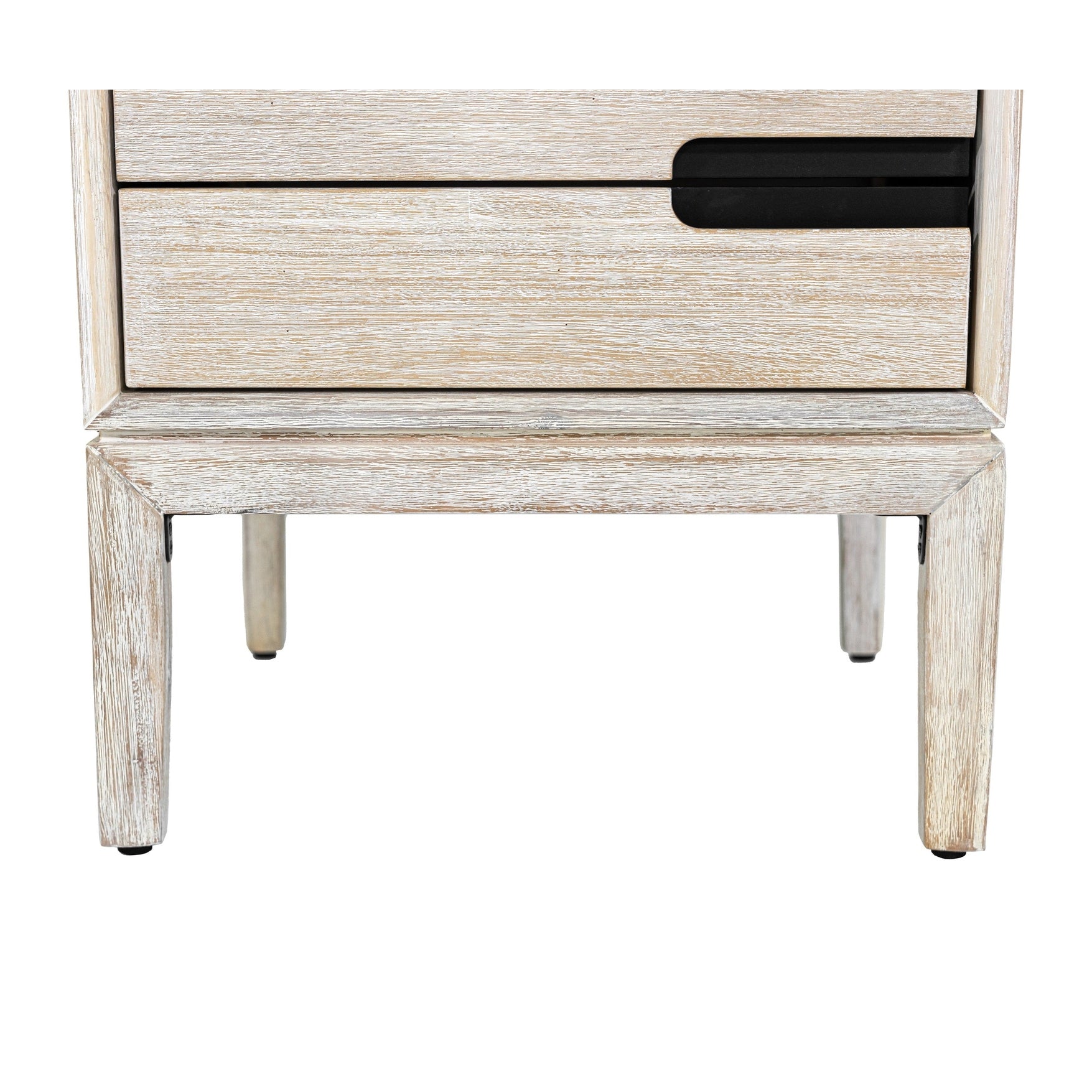 Gemini side table in white wash oak with black handle detail