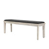 Three-quarter perspective highlighting the clean lines and industrial aesthetic of the Gemini wood and metal bench