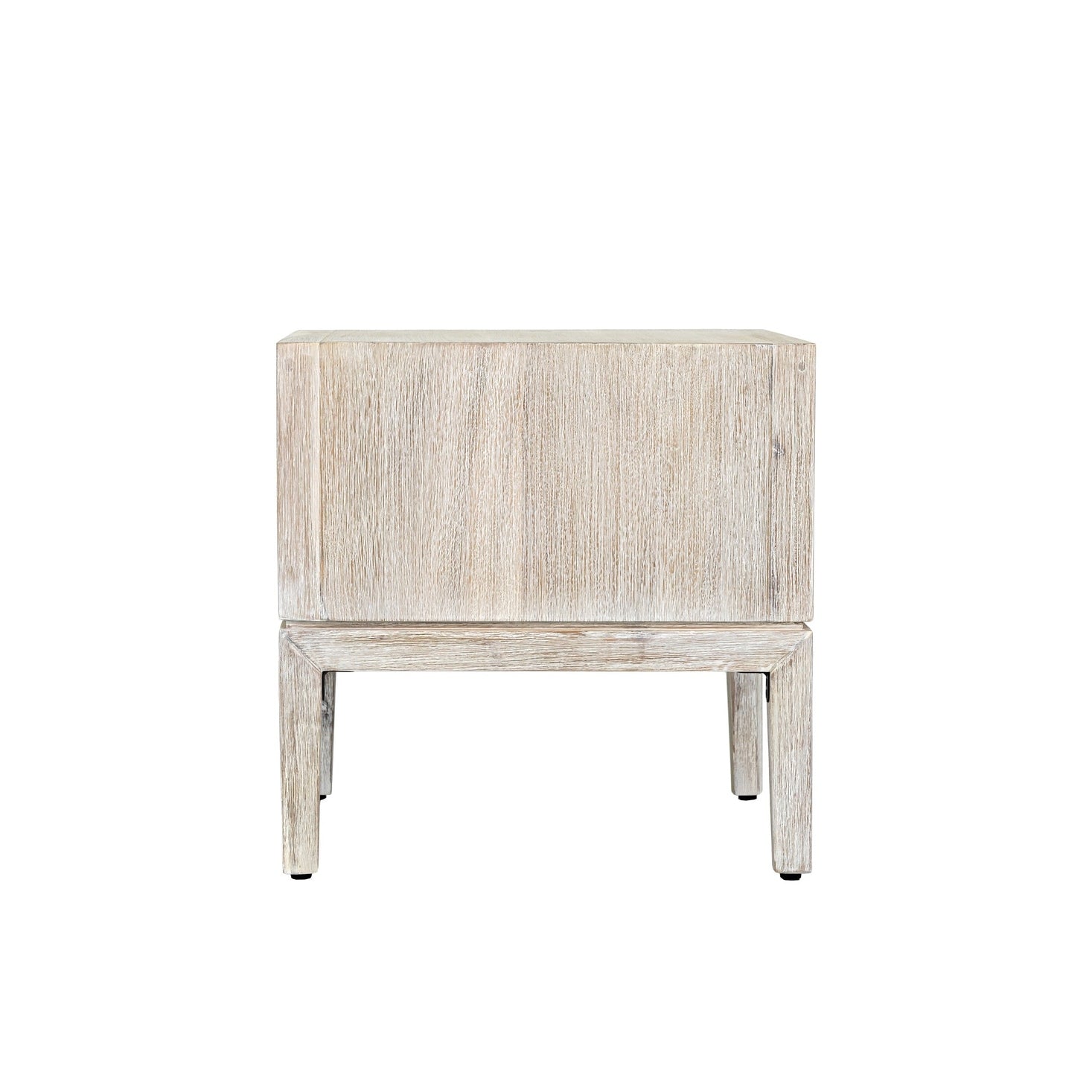 Gemini side table in white wash oak with black handle detail