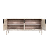 Detailed interior shot highlighting the adjustable metal hinges and the clean finish of the internal shelving