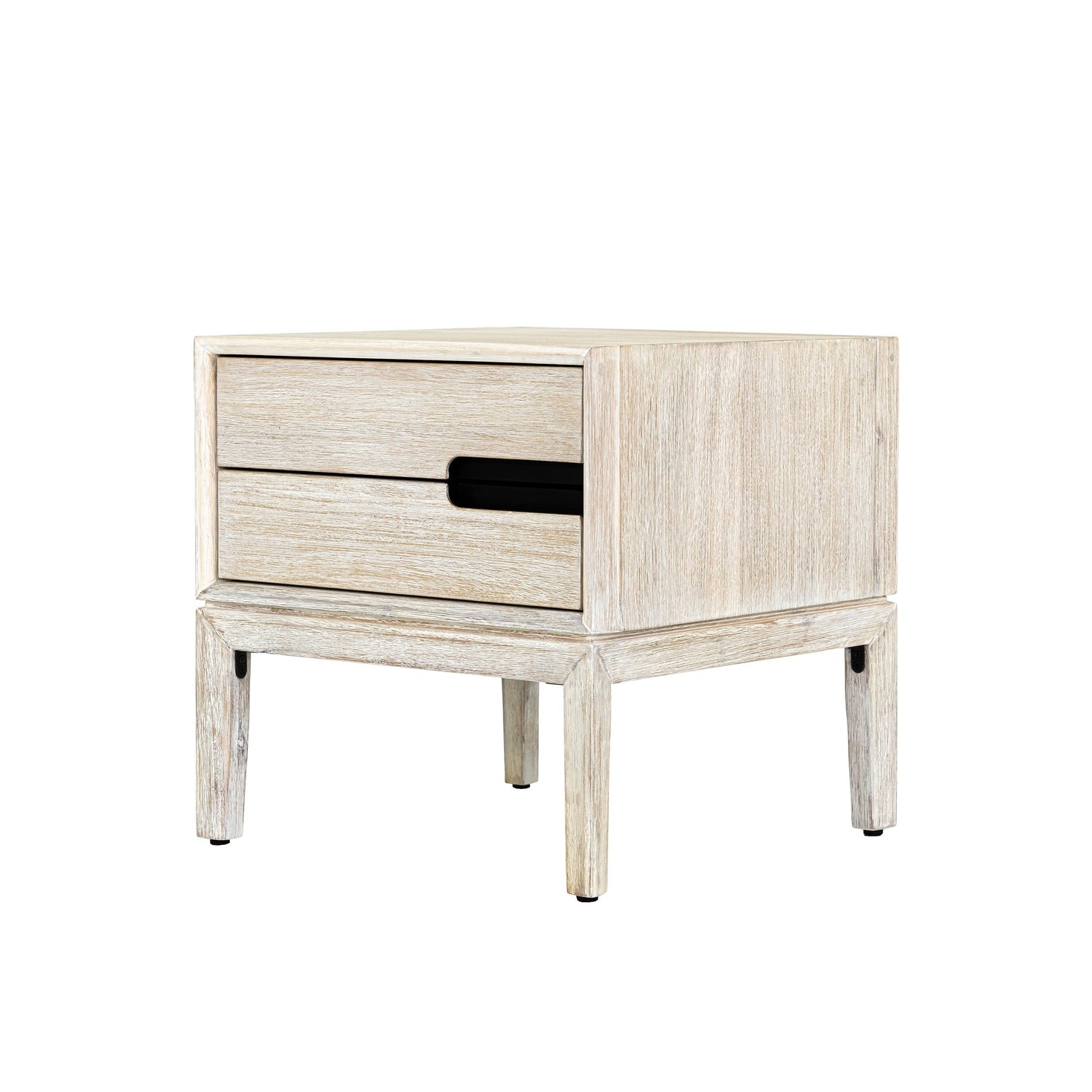 Gemini side table in white wash oak with black handle detail