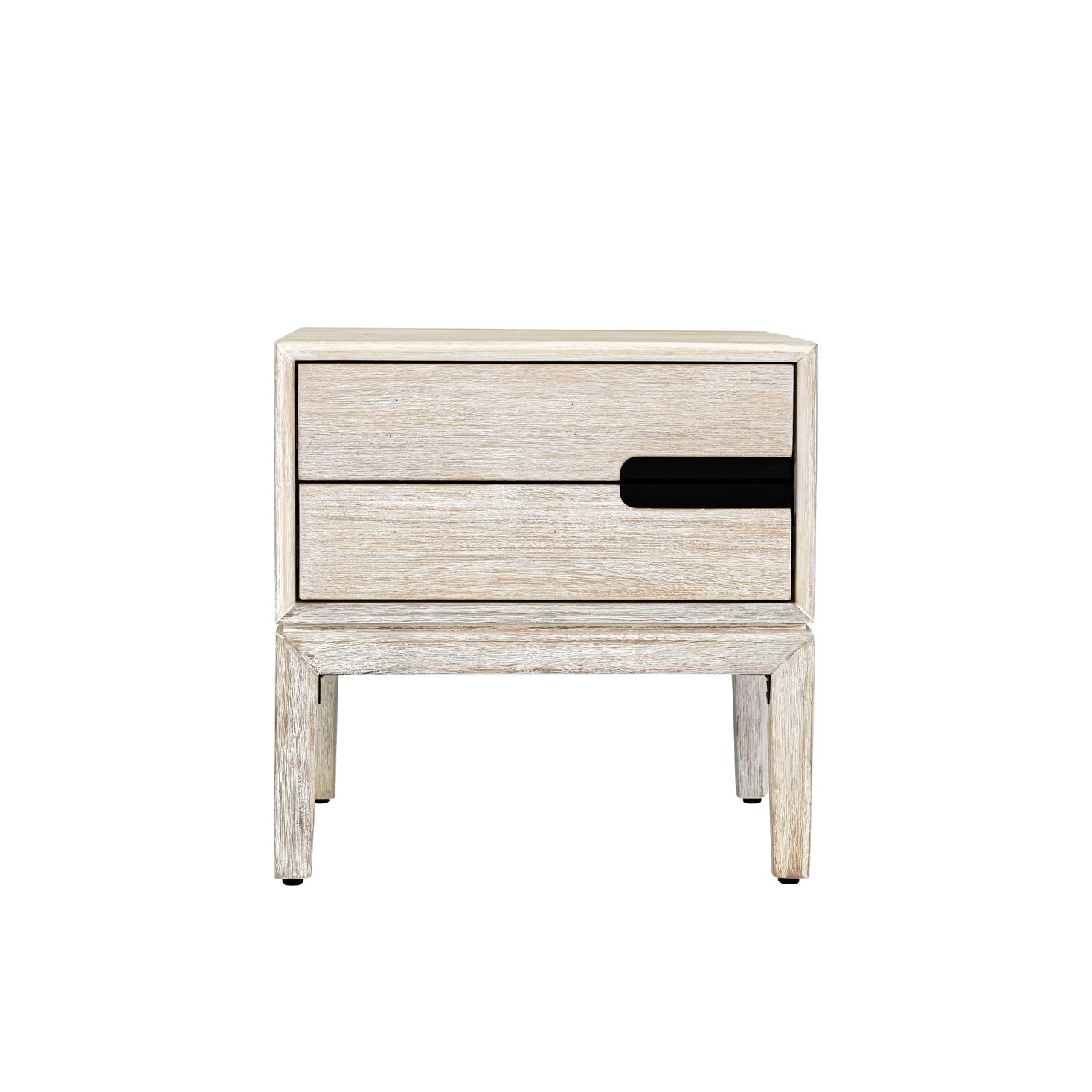 Gemini side table in white wash oak with black handle detail