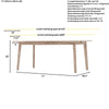Product specification diagram showing the height, width, and extension lengths for the Gia dining table
