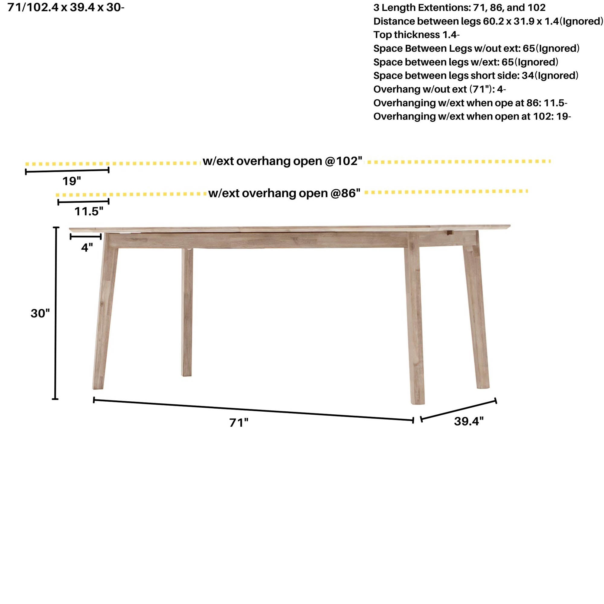 Straight-on front view of the Gia table in its compact form showcasing its balanced proportions