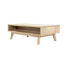 Product diagram showing the height and width specifications of the coffee table with the top fully extended