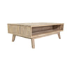 Low-angle front shot emphasizing the open base shelf and the structural support of the legs
