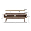 Dimensional drawing of the closed rectangular coffee table over a white background for size reference