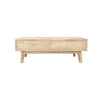 High-angle perspective view of the closed coffee table showcasing the large rectangular surface and lower storage shelf