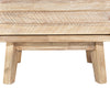 Perspective detail shot focusing on the rhythmic horizontal wood plank design of the drawer fronts