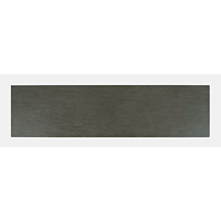 Straight-on front view of the Archdale accent cabinet in a weathered grey finish featuring four arched glass-front doors