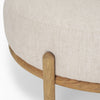 Detailed view of the sturdy rounded legs and the smooth natural finish of the oak wood frame