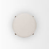 Direct top-down view emphasizing the clean circular lines and neutral cream upholstery of the Gwynn pouf
