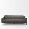Front view of Hale charcoal grey sofa with wood base